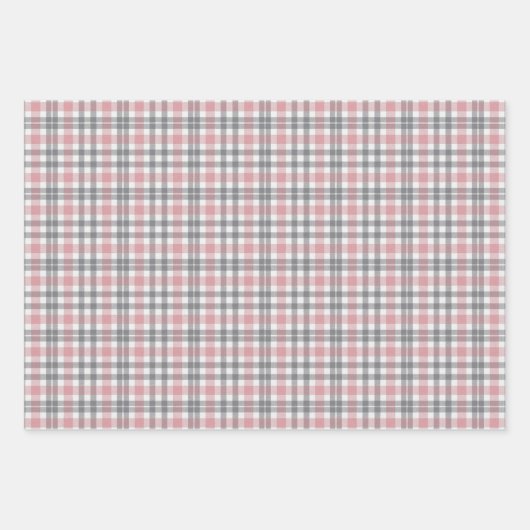 Pastel Blush Pink Gray White Plaid Pattern Geschenkpapier Set (Vorderseite 3)