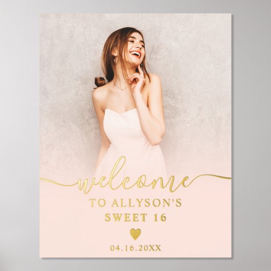 Pastel Blush pink ombre Foto Sweet 16 willkommen Foliendrucke (Vorderseite)