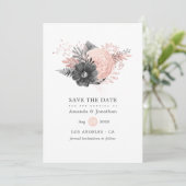 Pastel Blush Pink und Charcoflorale Hochzeit Save The Date (Stehend Vorderseite)