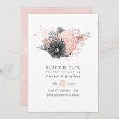 Pastel Blush Pink und Charcoflorale Hochzeit Save The Date (Vorne/Hinten)