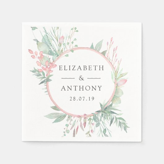 Pastel Blush Pink und Grüne Hochzeit Serviette (Vorderseite)