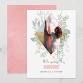 Pastel Blush Pink und Grünes Foto Schwangerschaft Ankündigung (Vorne/Hinten)