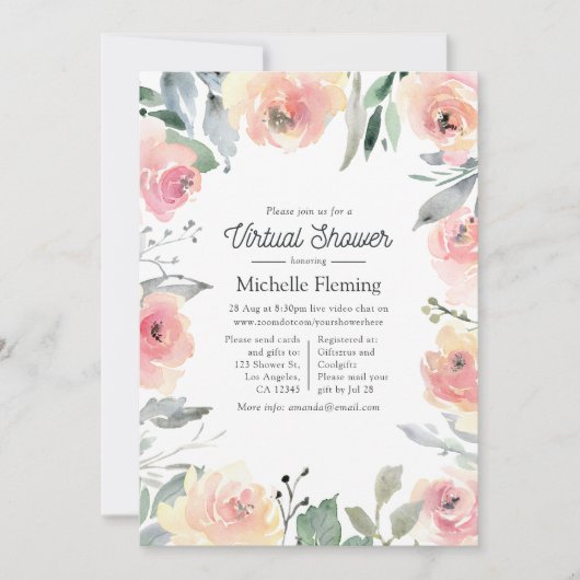 Pastel Blush Pink Virtual Dusche Einladung (Vorderseite)