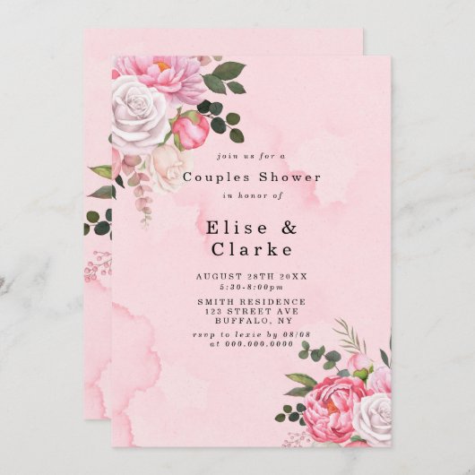 Pastel Blush Pink White Peony Couple Dusche einlad (Vorne/Hinten)