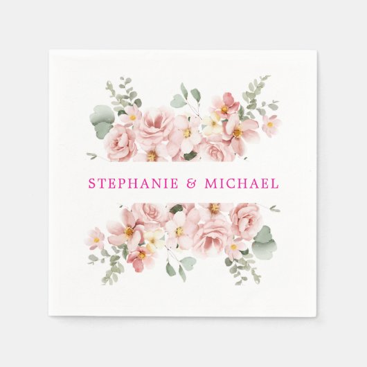 Pastel Blush Rose Botanische Hochzeit Serviette (Vorderseite)