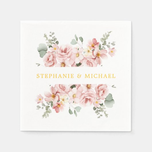 Pastel Blush Rose Botanische Hochzeit Serviette (Vorderseite)