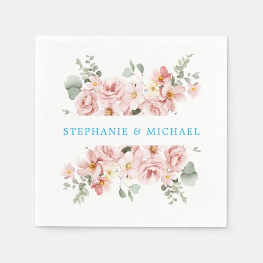 Pastel Blush Rose Botanische Hochzeit Serviette (Vorderseite)