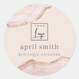 Pastel Blush Rose Gold Agate Marmorlogo Runder Aufkleber