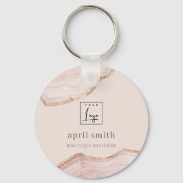 Pastel Blush Rose Gold Agate Marmorlogo Schlüsselanhänger