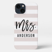 Pastel Blush Stripe New Mrs Nachname Bride iPhone Hülle (Rückseite)