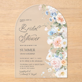 Pastel Blush White Blue Floral Brautparty Arch Acryleinladungen