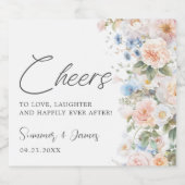 Pastel Blush White Blue Floral Cheers Wedding Schaumweinetikett (Einzelnes Label)
