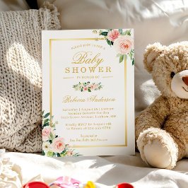 Pastel Blushing Pink Floral Gold Girl Baby Dusche Einladung