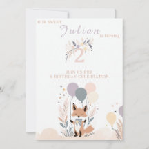 Pastel Boho Baby Fox und Balloons Geburtstag