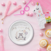 Pastel Boho Baby Owl und Balloons Geburtstag Pappteller (Party)