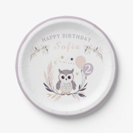 Pastel Boho Baby Owl und Balloons Geburtstag Pappteller