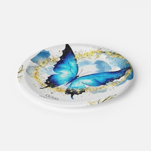 Pastel Boho Butterfly Geburtstag Pappteller (Schrägansicht)