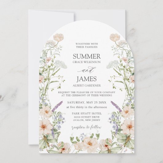 Pastel Boho Chic Wildblume Garden Blumenhochzeit Einladung (Vorderseite)