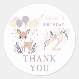 Pastel Boho Fawn & Balloons Geburtstag Vielen Dank Runder Aufkleber