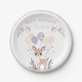 Pastel Boho Fawn und Balloons Geburtstag Pappteller