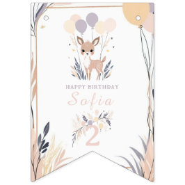 Pastel Boho Fawn und Balloons Geburtstag Wimpelkette