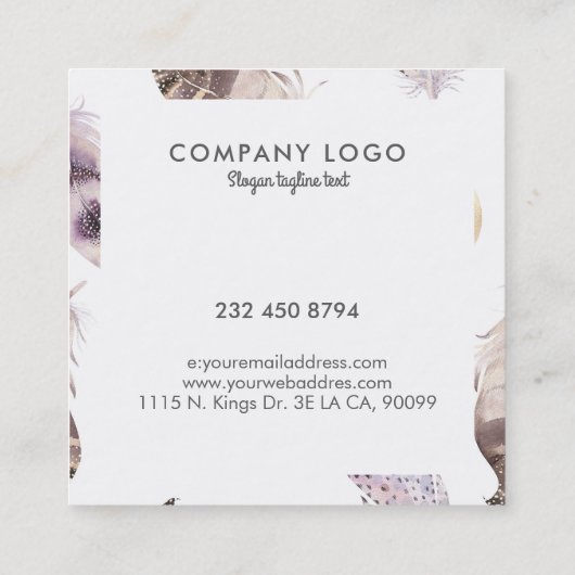 Pastel boho Feathpattern Quadratische Visitenkarte (Rückseite)