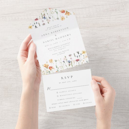 Pastel Boho Floral Wedding All In One Einladung (Abreißen)