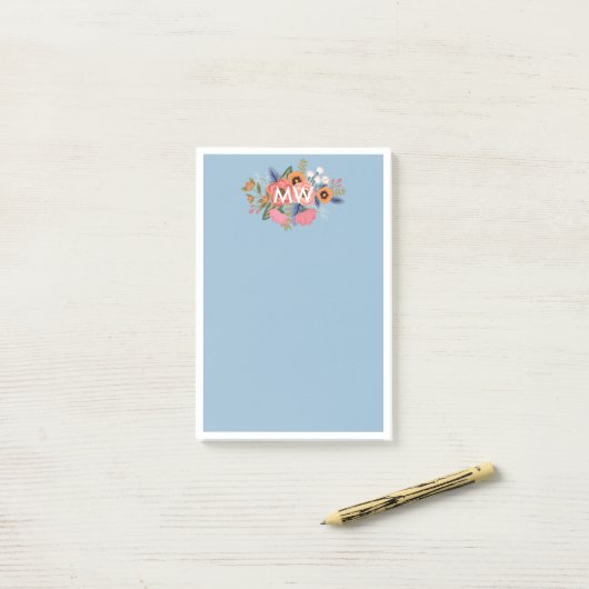 Pastel Boho Florals White Monogram Post-it Klebezettel (Auf Schreibtisch)