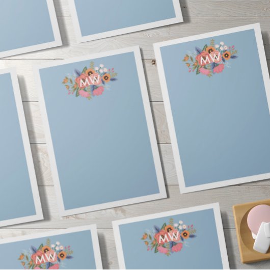 Pastel Boho Florals White Monogram Post-it Klebezettel
