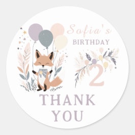 Pastel Boho Fox & Balloons Geburtstag Vielen Dank Runder Aufkleber