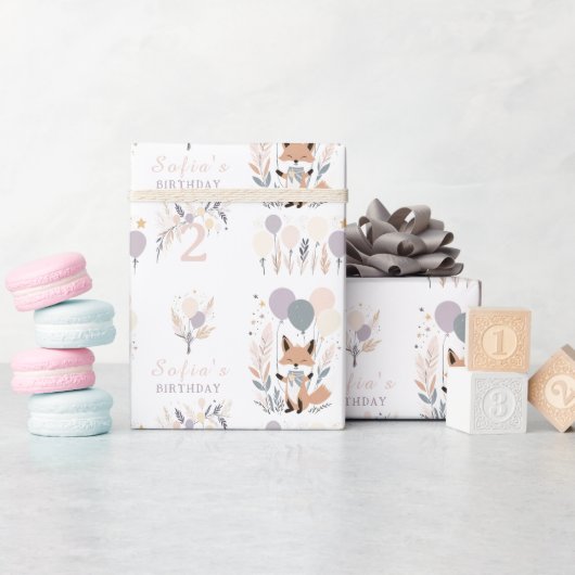 Pastel Boho Fox und Balloons zum Geburtstag Geschenkpapier (Babyparty)