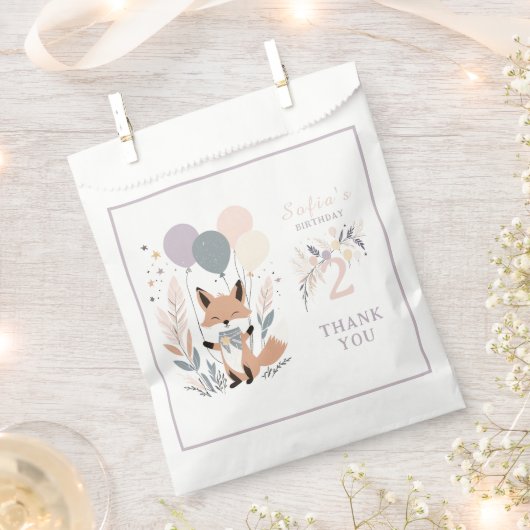 Pastel Boho Fox und Balloons zum Geburtstag Geschenktütchen (Ausgeschnitten)