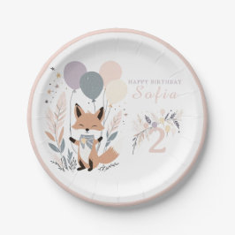 Pastel Boho Fox und Balloons zum Geburtstag Pappteller