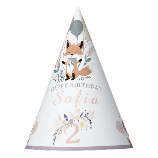 Pastel Boho Fox und Balloons zum Geburtstag Partyhütchen (Vorderseite)