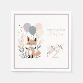 Pastel Boho Fox und Balloons zum Geburtstag Serviette