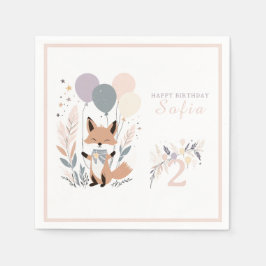 Pastel Boho Fox und Balloons zum Geburtstag Serviette