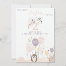 Pastel Boho Igel und Balloons Geburtstag