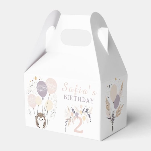Pastel Boho Igel und Balloons Geburtstag Geschenkschachtel (Vorderseite)