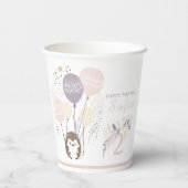Pastel Boho Igel und Balloons Geburtstag Pappbecher (Rückseite)