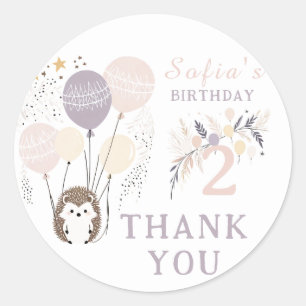 Pastel Boho Igel und Balloons Geburtstag Runder Aufkleber