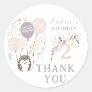 Pastel Boho Igel und Balloons Geburtstag Runder Aufkleber