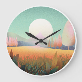 Pastel Boho Mountain Landscape Nature Clock Große Wanduhr