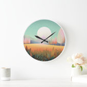 Pastel Boho Mountain Landscape Nature Clock Große Wanduhr (Zuhause)