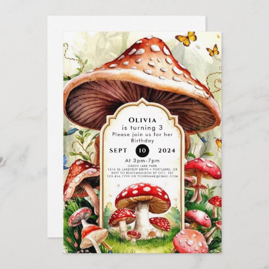 Pastel Boho Mushroom Birthday Einladung (Vorne/Hinten)