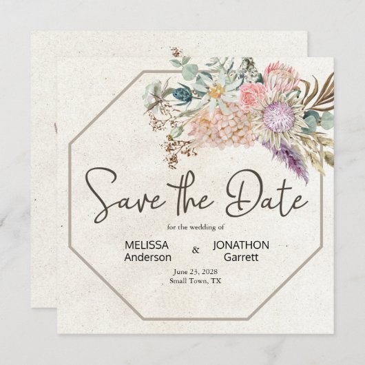 Pastel Boho Neutral Floral Elegant Save the Date (Vorne/Hinten)
