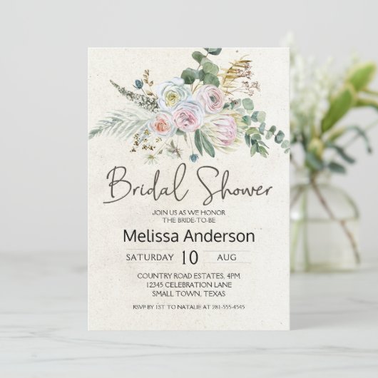 Pastel Boho Neutral Floral Elegantes Brautparty (Stehend Vorderseite)