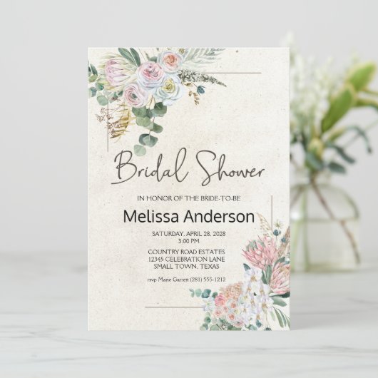 Pastel Boho Neutral Floral Elegantes Brautparty (Stehend Vorderseite)