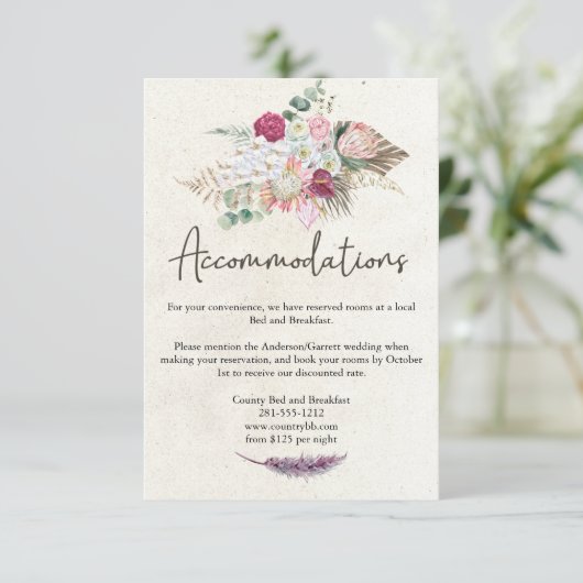 Pastel Boho Neutral Floral Wedding Card Begleitkarte (Stehend Vorderseite)