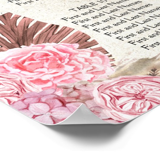 Pastel Boho Neutral Floral Wedding Chart Poster (Ecke)