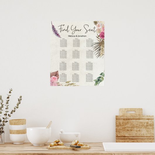 Pastel Boho Neutral Floral Wedding Chart Poster (Küche)